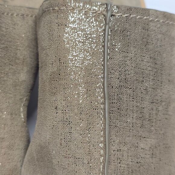 Donald Pliner Gerie Loop Cork Wedge Beige Gold Shimmering Leather Sandals 9.5 - Picture 5 of 8